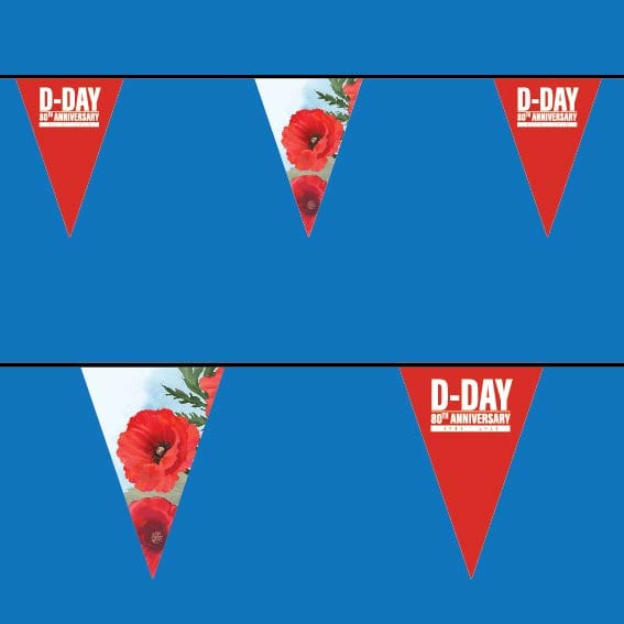 D-Day 80th Anniversary Synthetic Bunting - A4 Triangles - Design 1