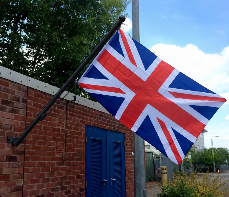 Black Wall Mounted Flagpole with Angled Bracket - 1.5m