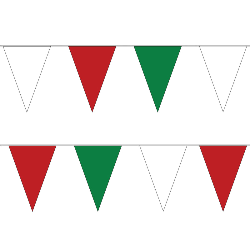 White, Red & Green PVC Bunting - 10 metre length