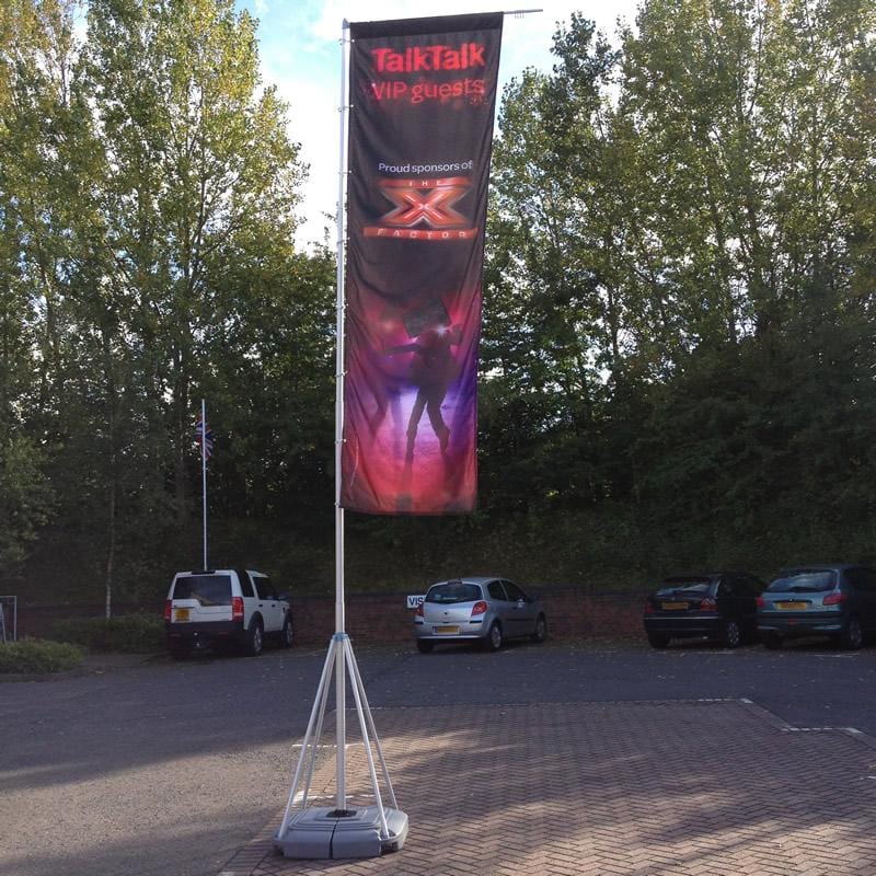 PORTABLE 5m Event Flag Pole with Plastic Base and 1m x 3m Flag