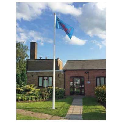 FIBREGLASS 6m Flagpole with Hinged Base Plate and Internal Halyard