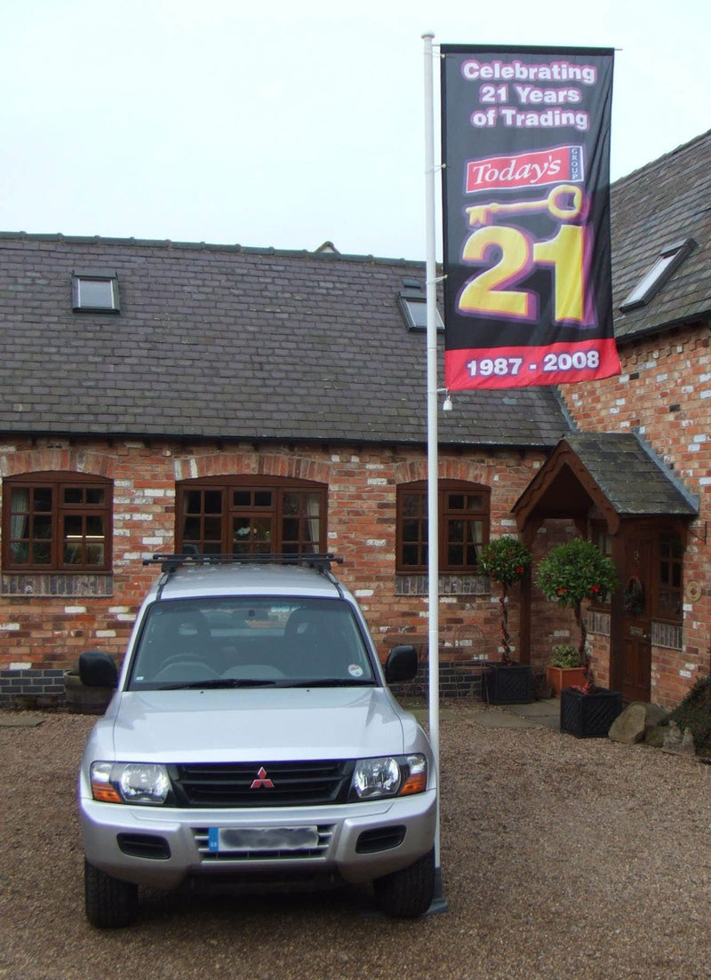 Car Base White Flagpole 4.95m (3 section) with Rotating Arm