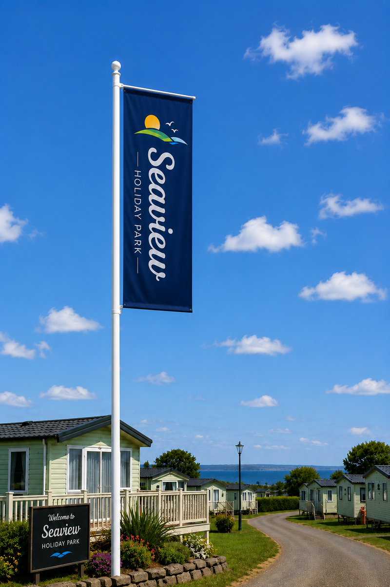 Custom Caravan Park/Holiday Home flags - 2 metre x 1 metre