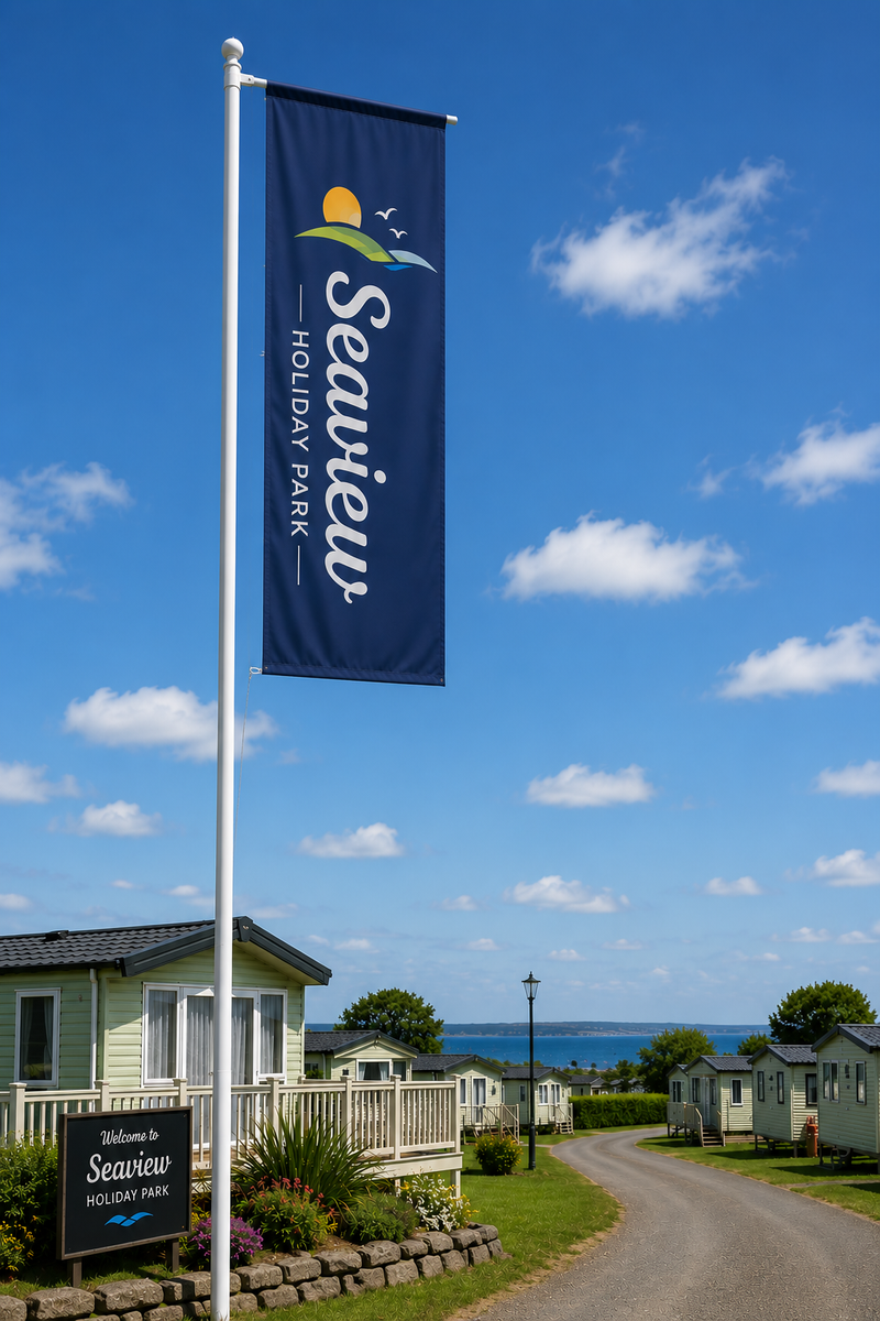 Custom printed Caravan/Holiday park flags - 3000mm x 1000mm