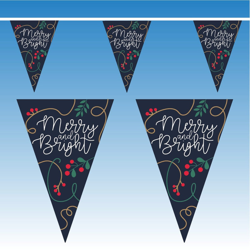 Blue Merry & Bright Christmas Bunting