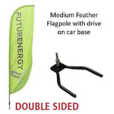 DOUBLE SIDED Medium Feather Flag with Car Wheel Base