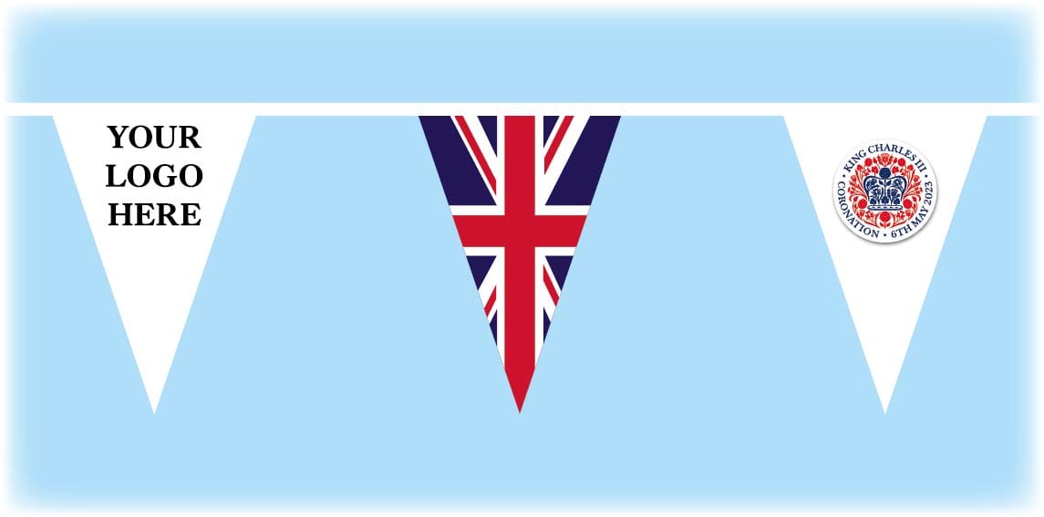 King Charles III Coronation Bunting – Union Jack Fabric Banner – Red, White & Blue