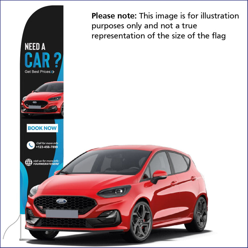 4.5 metre high Feather Flag with car drive on base