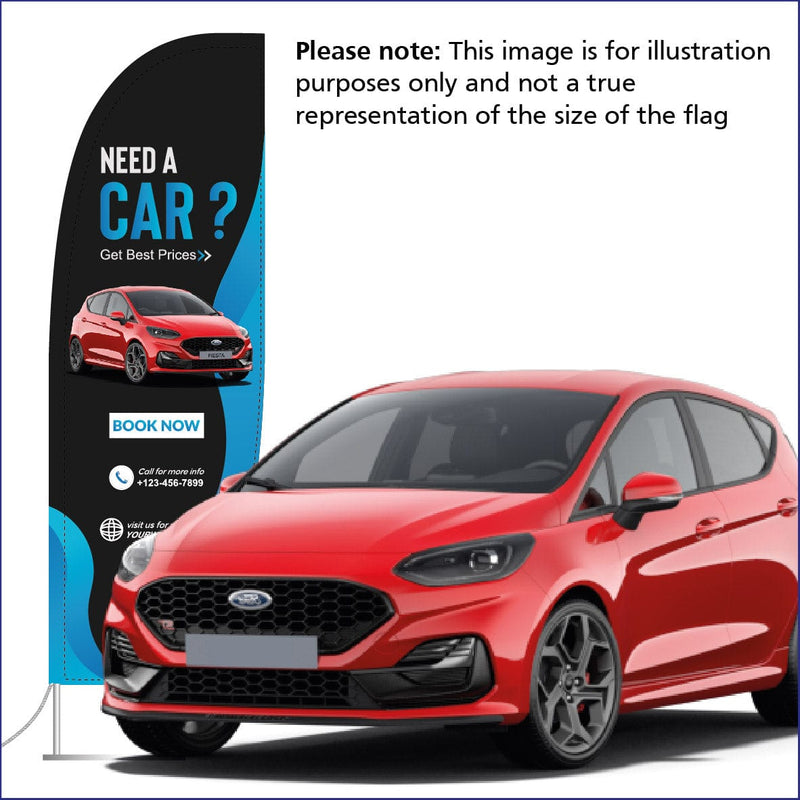 2.5 metre high feather flagpole for car dealerships - with car drive on base
