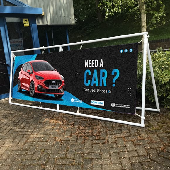 Custom printed banner and banner frame for car dealerships